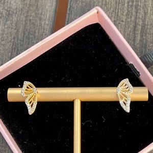 Gold & CZ Half Wing Butterfly Earrings